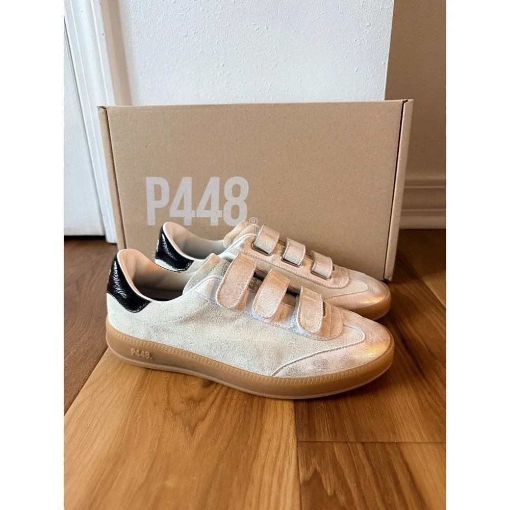 P448 Womens Monza‎ Low Top Sneakers Cream Thai Leather Made in Italy Size 42